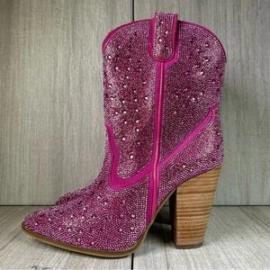 NEW Dingo Neon Moon Rhinestone Heeled Cowboy Western Boot Fuchsia Womens Size 8